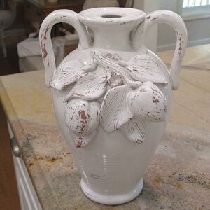Terracotta glazed White vase fruit Tuscan shabby chic cottagecore French country